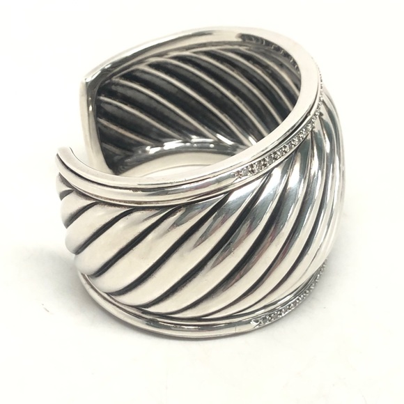 David Yurman Diamond Large Sculpted Cable Cuff Bracelet .925 - Picture 4 of 12